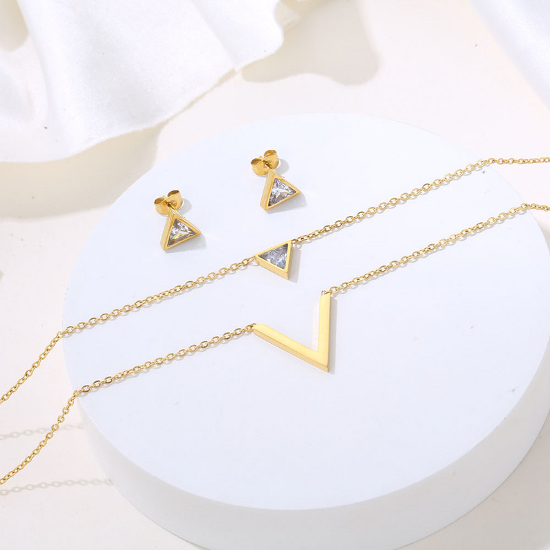 Ελαφρύ πολυτελές κομψό μενταγιόν γοητείας αλυσίδας κορεατικής μόδας για γυναίκες σετ κοσμημάτων από ανοξείδωτο ατσάλι