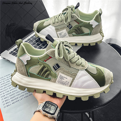 Men`s Sneakers, Running Shoes, Casual, Breathable, Leather, Mesh, Increase Height, Platform, Fashion walking shoes men sport