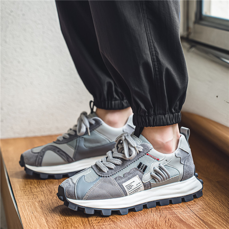 Meeste tossud, jooksujalatsid, vabaaja, hingav, nahk, võrk, kõrgus, platvorm, moodsad meeste spordijalatsid