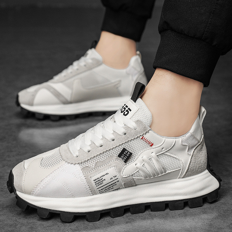 Meeste tossud, jooksujalatsid, vabaaja, hingav, nahk, võrk, kõrgus, platvorm, moodsad meeste spordijalatsid