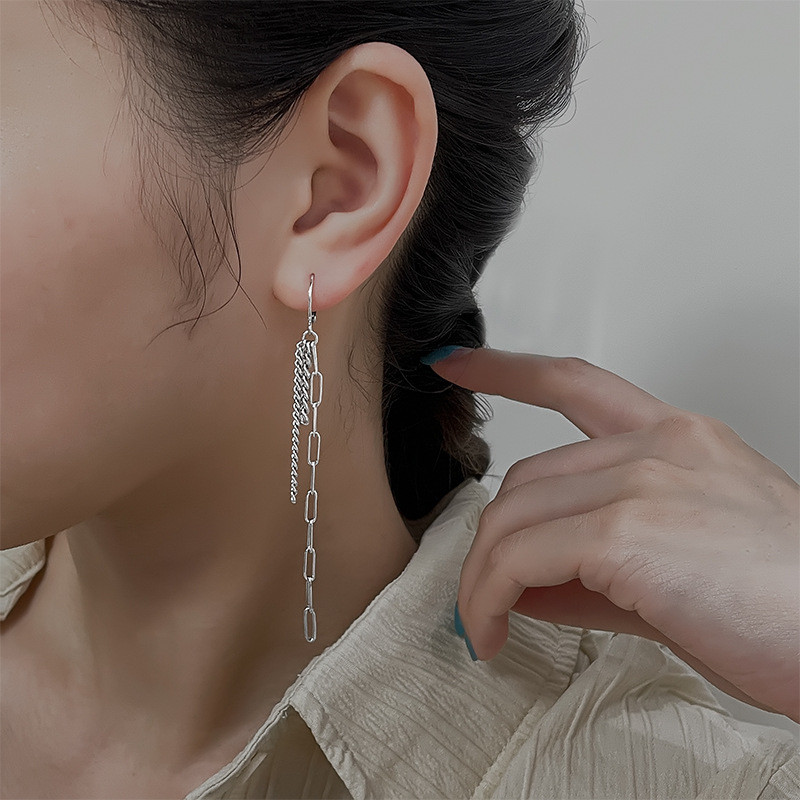 CIAXY Ασημί χρώμα Ασύμμετρα μακριά σκουλαρίκια για γυναίκες ιδιοσυγκρασία Φούντα αλυσίδα αυτιών πόρπες αυτιών μόδα Ινδικό κοσμημα δώρο
