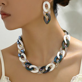 2024 Punk Chunky Link Chain kontrastvärvi kõrvarõngad ja kaelakee komplekt naistele akrüül Paks Choker vintage ehtekomplekt kingitus