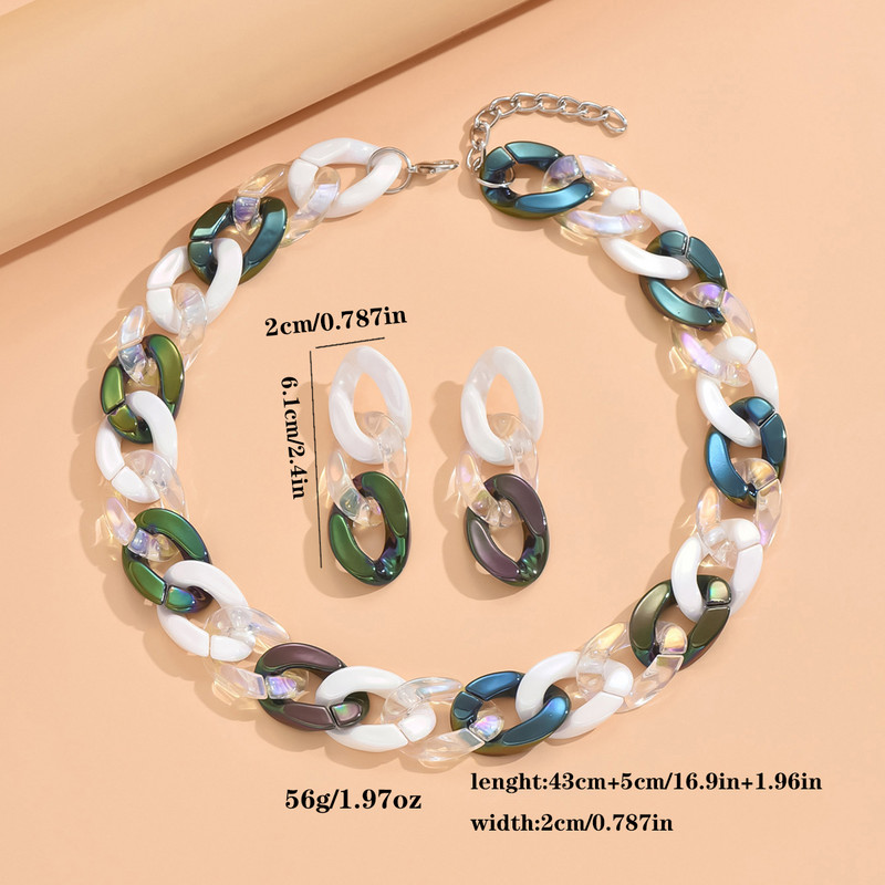 2024 Punk Chunky Link Chain kontrastvärvi kõrvarõngad ja kaelakee komplekt naistele akrüül Paks Choker vintage ehtekomplekt kingitus