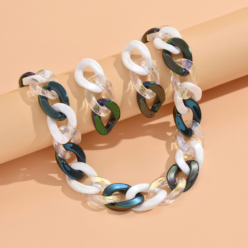 2024 Punk Chunky Link Chain kontrastvärvi kõrvarõngad ja kaelakee komplekt naistele akrüül Paks Choker vintage ehtekomplekt kingitus