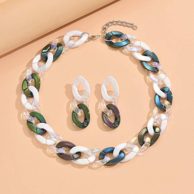 2024 Punk Chunky Link Chain kontrastvärvi kõrvarõngad ja kaelakee komplekt naistele akrüül Paks Choker vintage ehtekomplekt kingitus