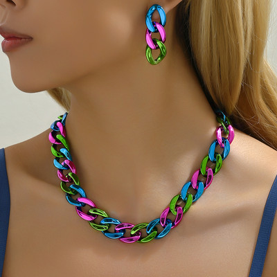 Y2K Vintage Κολιέ με κουβανέζικα γοτθικά σκουλαρίκια με χοντρά άκρα για γυναίκες CCB Χρυσό κολιέ με αλυσίδα χρυσό σετ κοσμημάτων για πάρτι