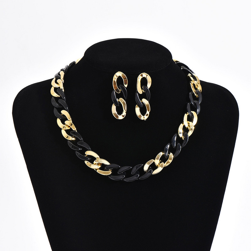 Y2K Vintage Κολιέ με κουβανέζικα γοτθικά σκουλαρίκια με χοντρά άκρα για γυναίκες CCB Χρυσό κολιέ με αλυσίδα χρυσό σετ κοσμημάτων για πάρτι