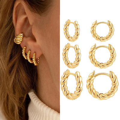 Нови модерни усукани малки обеци с халки за жени Модни златни метални кръгове Малки обръчи Huggie Ear Buckle Jewelry 2023
