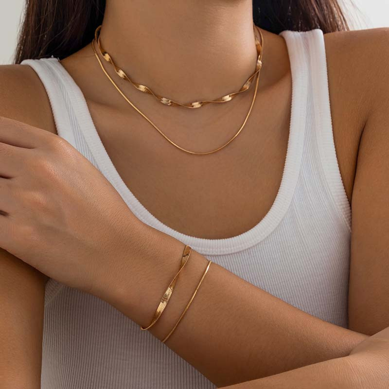 Κολιέ κολιέ διπλής επίστρωσης vintage σετ κολιέ με κόκκαλο με κόκκαλο σετ για γυναίκες πανκ χιπ χοπ χρυσό κολιέ τσόκερ Δώρα κοσμήματα