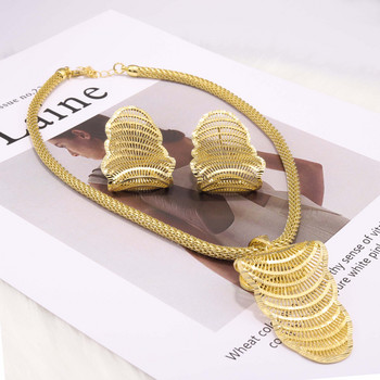 Златен цвят Геометрия Кух дизайн Висулки Колие Чар Обеци Комплект бижута Дубай Африкански Етиопци Подаръци за сватбено тържество