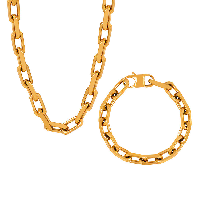 Bieza plakana kubiešu ķēdes nerūsējošā tērauda kaklarota rokassprādzes rotaslietu komplekts ūdensizturīgs vīriešiem sievietēm hiphop