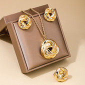 Moodsad ehete komplektid naistele Liialdatud CCB Smooth Twist kaelakee sõrmus kõrvarõngad kingitus puhkuseks OL DS003