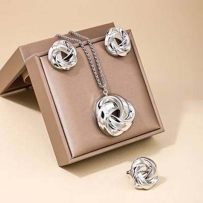 Moodsad ehete komplektid naistele Liialdatud CCB Smooth Twist kaelakee sõrmus kõrvarõngad kingitus puhkuseks OL DS003