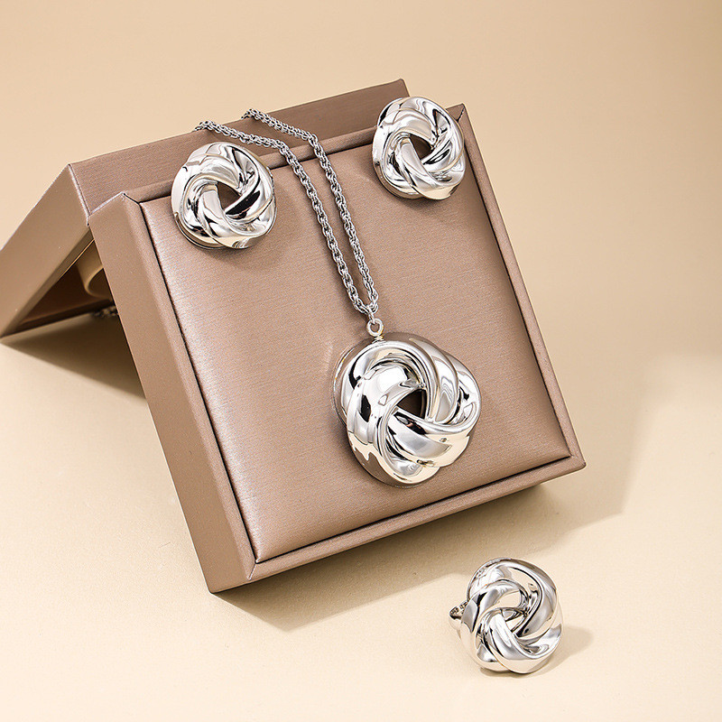 Moodsad ehete komplektid naistele Liialdatud CCB Smooth Twist kaelakee sõrmus kõrvarõngad kingitus puhkuseks OL DS003