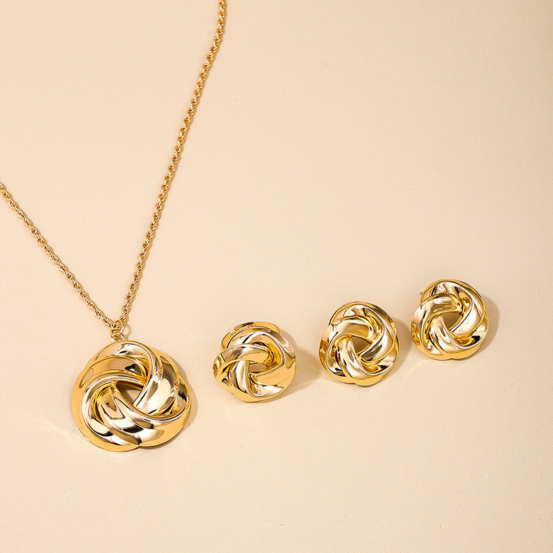 Moodsad ehete komplektid naistele Liialdatud CCB Smooth Twist kaelakee sõrmus kõrvarõngad kingitus puhkuseks OL DS003