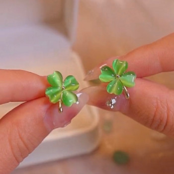Κομψά πολυτελή τυχερό τριφύλλι σκουλαρίκια Opal για γυναίκες Πράσινο χρώμα Love Heart Crystal Earring 2023 Νέο κόσμημα για τη μαμά
