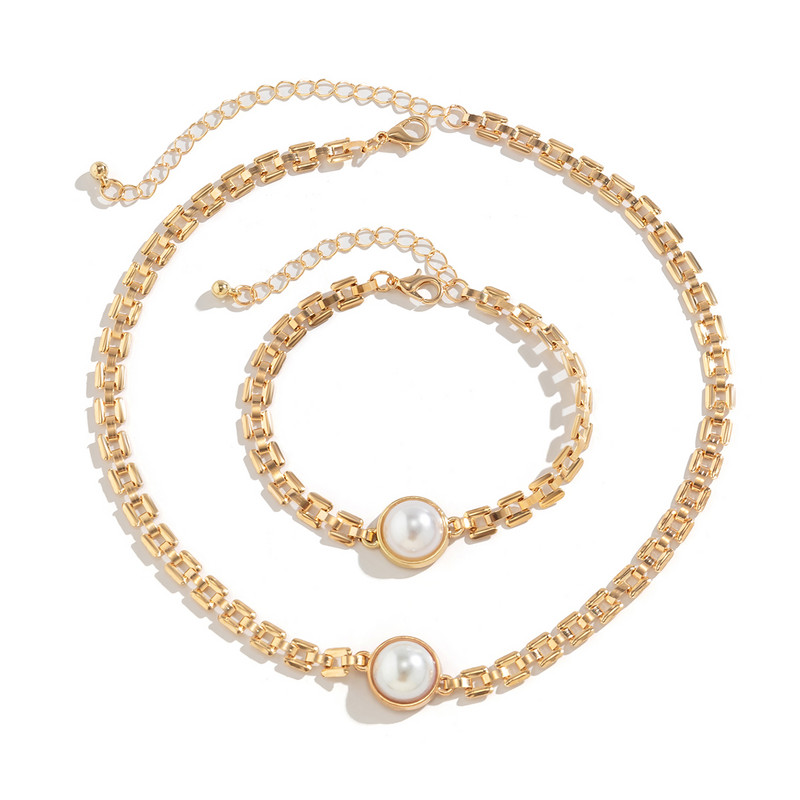 IngeSight.Z Kpop Fashion Imitation Pearl Choker kaelakeede käevõrukomplekt naistele Punk Gold Color Link Chain Party ehtekomplekt