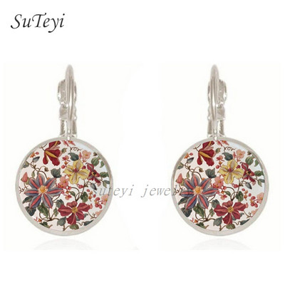 SUTEYI šarm Henna Yoga Amulet Ženske naušnice Okrugle staklene naušnice Cabochon Nakit Boemske naušnice Mandala za žene