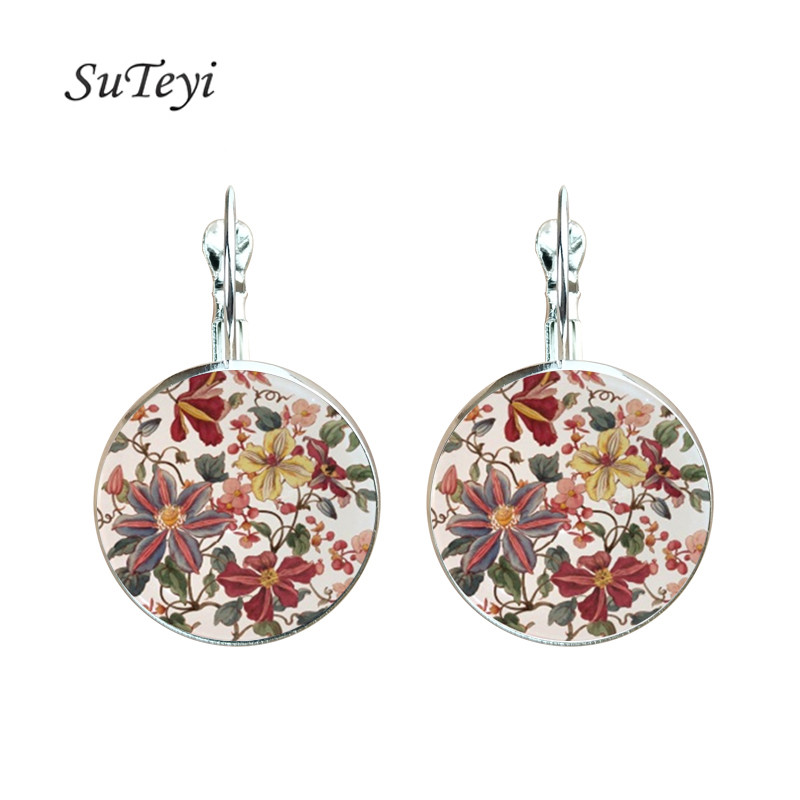 SUTEYI šarm Henna Yoga Amulet Ženske naušnice Okrugle staklene naušnice Cabochon Nakit Boemske naušnice Mandala za žene