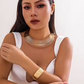 Pārspīlēta daudzslāņu metāla stieple Torques kaklarota kaklarota sievietēm Punk regulējama atvērta aproču ķēde Grunge rotaslieta dāvana