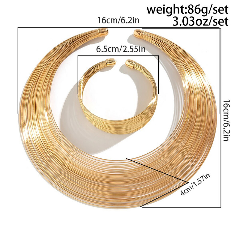 Pārspīlēta daudzslāņu metāla stieple Torques kaklarota kaklarota sievietēm Punk regulējama atvērta aproču ķēde Grunge rotaslieta dāvana