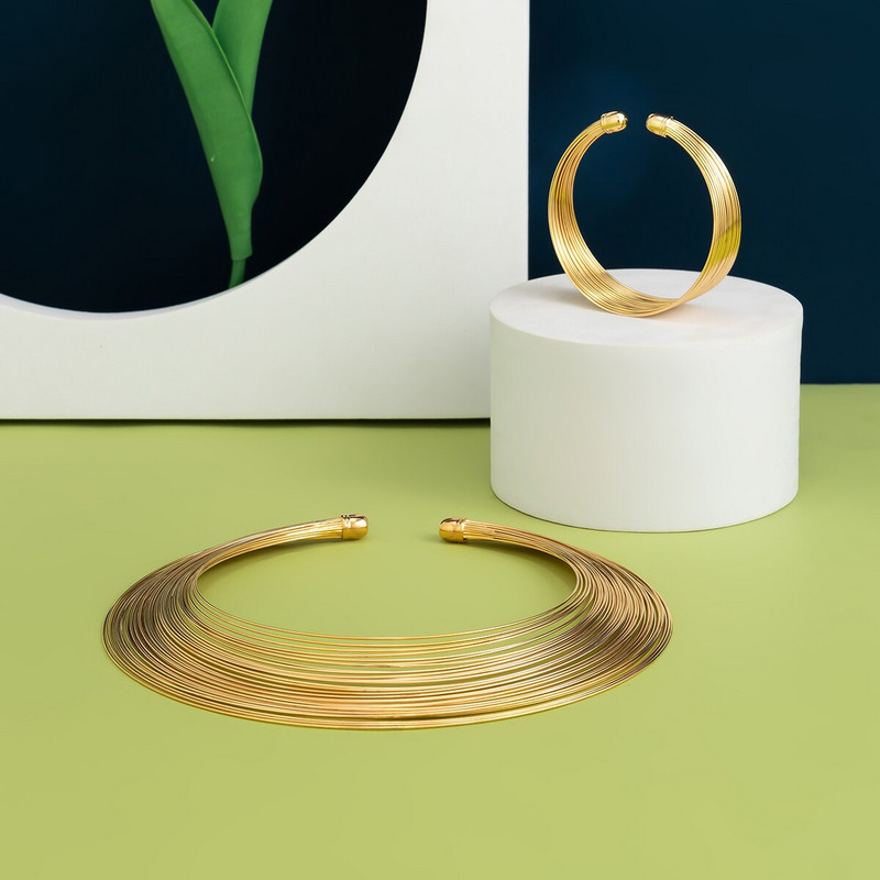 Pārspīlēta daudzslāņu metāla stieple Torques kaklarota kaklarota sievietēm Punk regulējama atvērta aproču ķēde Grunge rotaslieta dāvana