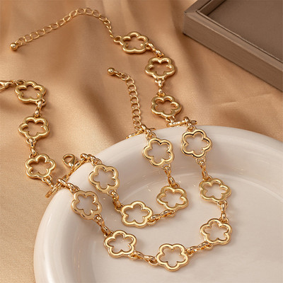 Madingų papuošalų rinkinys moterims Retro aukso spalvos karoliai, apyrankė, dviejų dalių kostiumas, dovana šventiniam vakarėliui OL S019