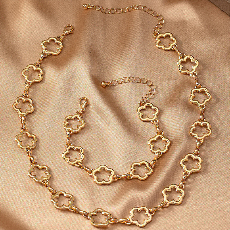 Madingų papuošalų rinkinys moterims Retro aukso spalvos karoliai, apyrankė, dviejų dalių kostiumas, dovana šventiniam vakarėliui OL S019