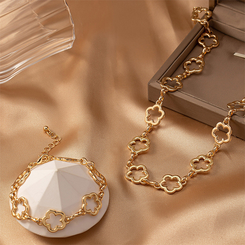 Madingų papuošalų rinkinys moterims Retro aukso spalvos karoliai, apyrankė, dviejų dalių kostiumas, dovana šventiniam vakarėliui OL S019