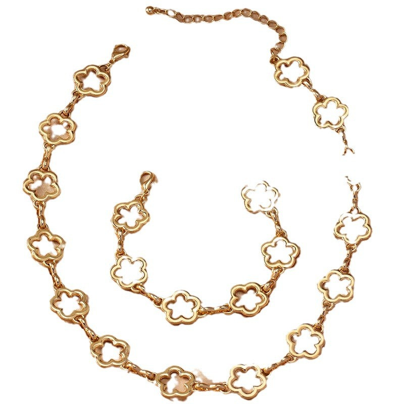 Madingų papuošalų rinkinys moterims Retro aukso spalvos karoliai, apyrankė, dviejų dalių kostiumas, dovana šventiniam vakarėliui OL S019