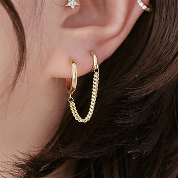 1PCS 2021 Hot Sale Σκουλαρίκια Piercing με δύο τρύπες για Γυναικεία Κοσμήματα για πάρτι σκουλαρίκι με μεταλλική αλυσίδα από κρύσταλλο ζιργκόν 2