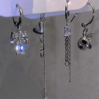 1 vnt., 2021 m. karštas išpardavimas, dviejų skylučių veriantys auskarai moterims Briliantinio krištolo cirkonio 2 metalo spalvos grandinėlės auskarai vakarėlio papuošalai