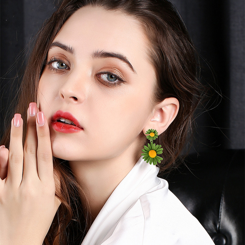 Πράσινο Χρώμα Καρδιά Σκουλαρίκια λουλούδι σταγόνας για Γυναικεία πέταλα Στρογγυλή πεταλούδα Μεταλλικό Brincos Wedding Party Κοσμήματα φίλη Δώρο