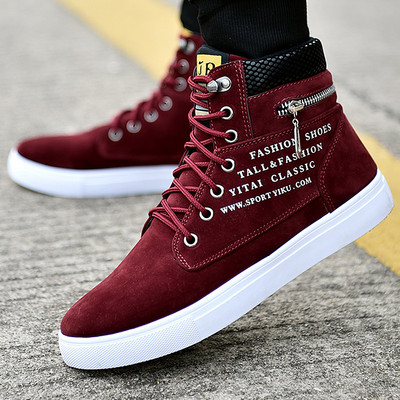 Spring Autumn High Top Men`s Shoes Leather Men`s Casual Sneaker Shoes Lace-up Wild Platform Sneakers Flat Vulcanized Shoes