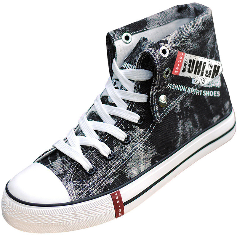 Drukāt Džinsu apavi vīriešiem ar augstu augšējo auduma apavi Šņorējami, plakani ielas hiphopa vīriešu apavi Rietumu vīriešu kovboju zābaki Tenis Masculino