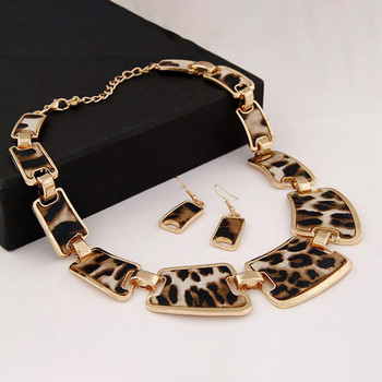 Σκουλαρίκια με γάντζο 1 σετ κολιέ Exaggerated Big Luxury Κομψό Retro Leopard Women Kit Κοσμήματα μόδας