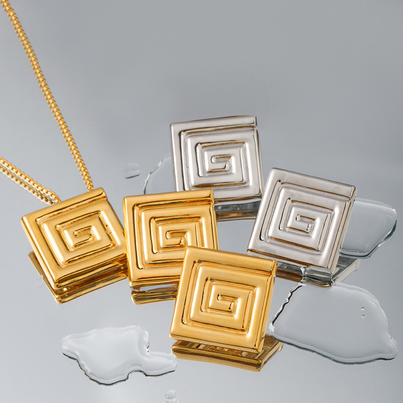 Youthway New Deign rozsdamentes acél négyzet alakú geometrikus spirálmintás fülbevaló gyűrűs nyaklánc szett fényes, népszerű női ékszerek