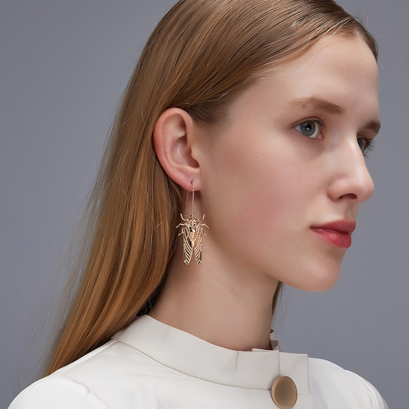 Νέα δημιουργικά κρεμαστά σκουλαρίκια τζίτζικας Big Beetle Nature Study Victorian Cicada Entomologist Summer Bug Jewelry