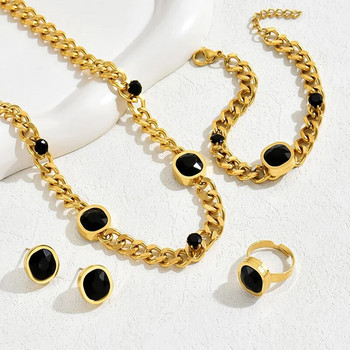 Σετ 4 τμχ Κλειδαριά κολιέ βραχιόλι σκουλαρίκι δαχτυλίδι για γυναίκες τιρκουάζ μαύρη πέτρα Λευκό κοχύλι Γεωμετρικό μενταγιόν Γυναικεία κοσμήματα για πάρτι