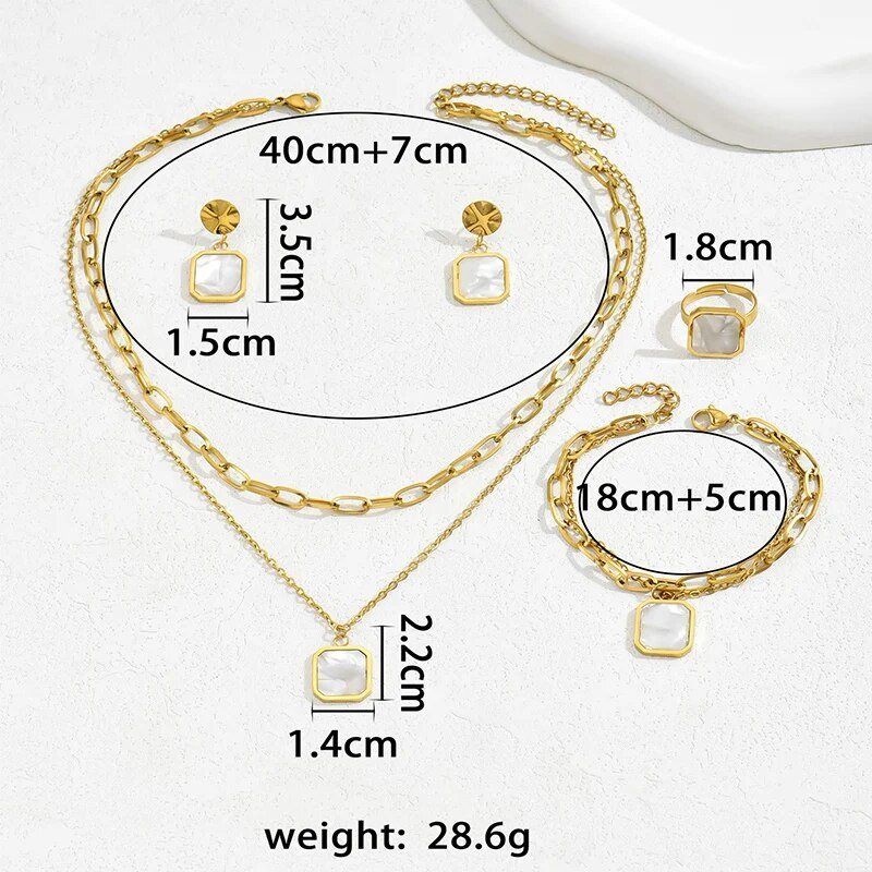 4 GAB komplekts, slēdzene, kaklarota, rokassprādze, auskaru gredzens sievietēm, tirkīzs, melns akmens, balts apvalks, ģeometrisks kulons, sieviešu ballīšu rotaslietas