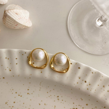 Имитация на перлена обеца за жени Златен цвят Кръгли обеци на шипове подарък Неправилен дизайн Необичайни модни бижута bijoux Femme