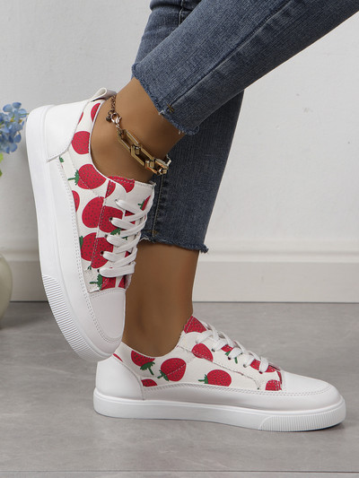 Euroopa ja Ameerika Ühendriigid suured lõuendist kingad naiste uued ümmarguse peaga seotud ananass maasikas lamedad vabaaja kingad