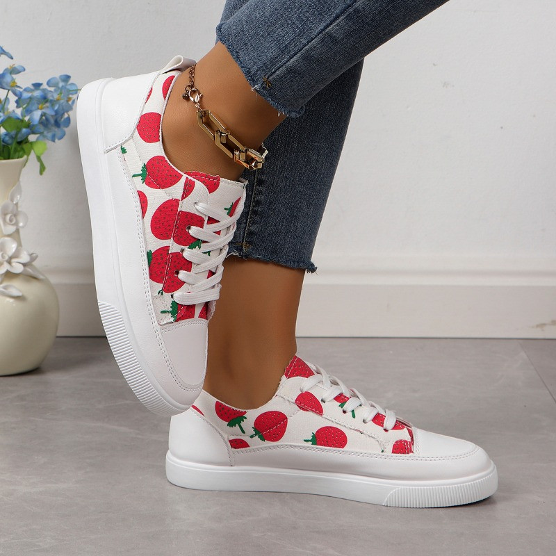 Euroopa ja Ameerika Ühendriigid suured lõuendist kingad naiste uued ümmarguse peaga seotud ananass maasikas lamedad vabaaja kingad