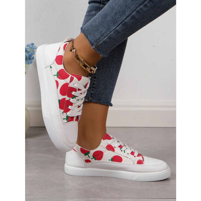 Euroopa ja Ameerika Ühendriigid suured lõuendist kingad naiste uued ümmarguse peaga seotud ananass maasikas lamedad vabaaja kingad