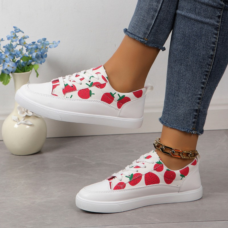 Euroopa ja Ameerika Ühendriigid suured lõuendist kingad naiste uued ümmarguse peaga seotud ananass maasikas lamedad vabaaja kingad