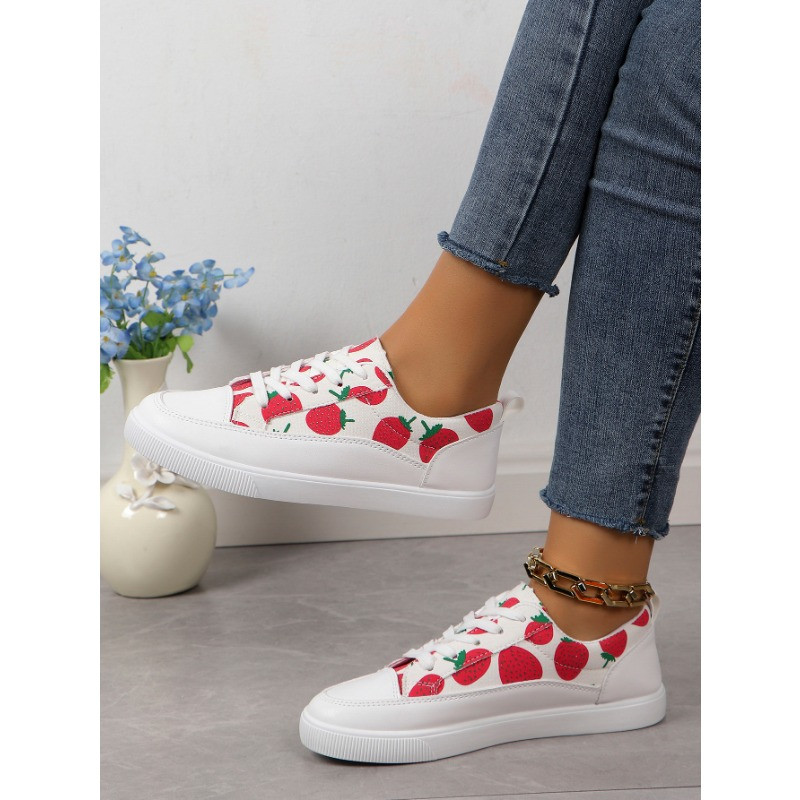 Euroopa ja Ameerika Ühendriigid suured lõuendist kingad naiste uued ümmarguse peaga seotud ananass maasikas lamedad vabaaja kingad