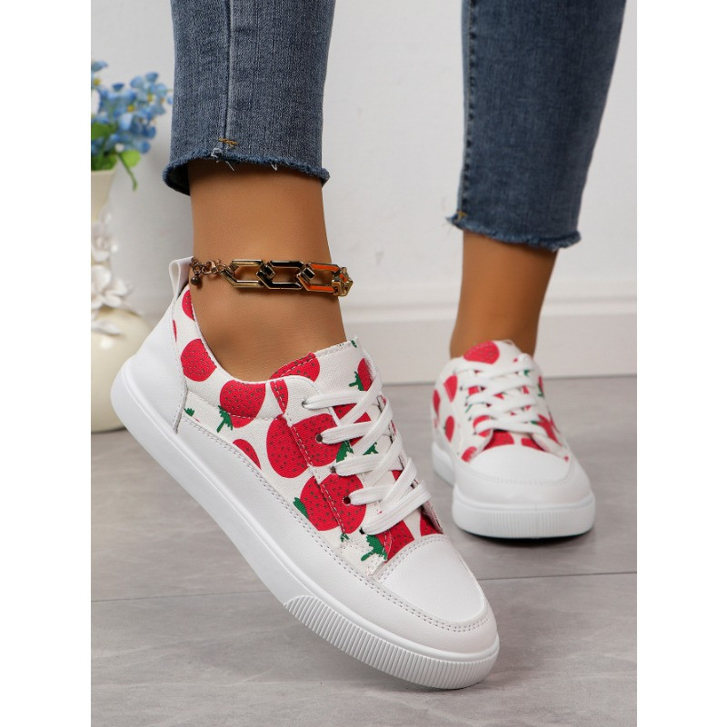 Euroopa ja Ameerika Ühendriigid suured lõuendist kingad naiste uued ümmarguse peaga seotud ananass maasikas lamedad vabaaja kingad