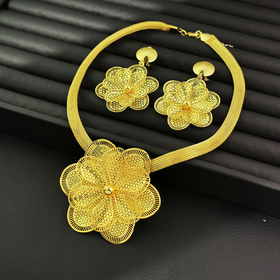 Luksuslik Dubai ehtekomplekt naistele Suur võluv ripats kaelakee kõrvarõngad pulmapidu Aafrika komplekt kollase kulla värvi aksessuaarid