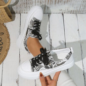 Luksusliku disainiga naiste trükitud lõuendist kingad 2024. aasta kevad, uued vabaaja pitsilised madalad tossud, mugavad tasapinnalised jalutusjalatsid