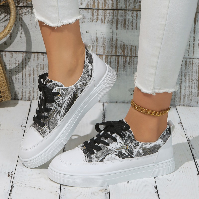 Luksusliku disainiga naiste trükitud lõuendist kingad 2024. aasta kevad, uued vabaaja pitsilised madalad tossud, mugavad tasapinnalised jalutusjalatsid